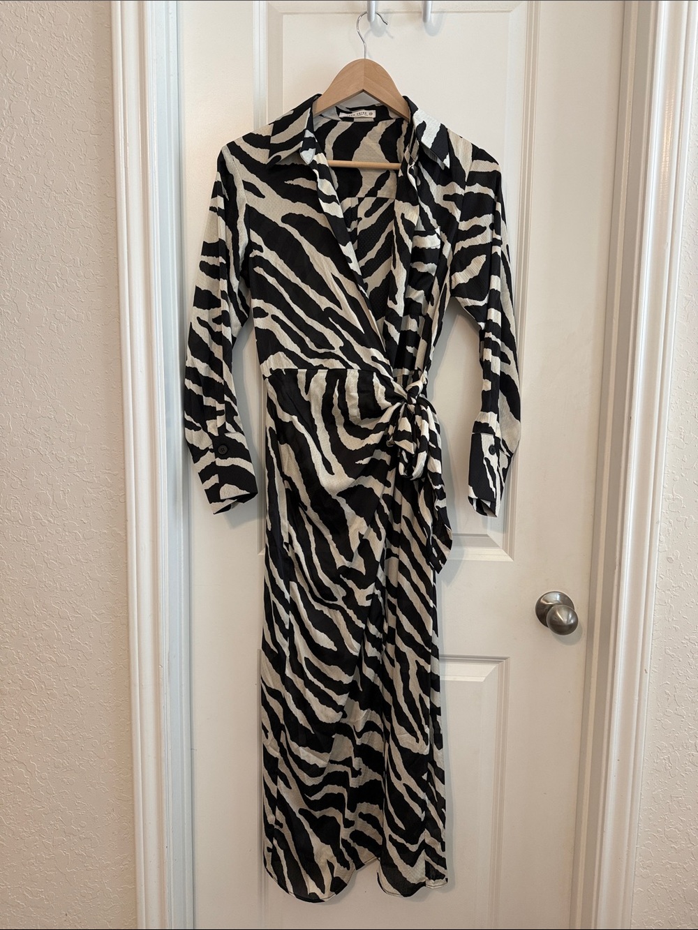 12th Tribe Black and White Zebra Print Wrap Dress